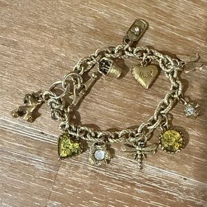 Vintage Gold Charm Bracelet with Heart and Dragonfly Accents